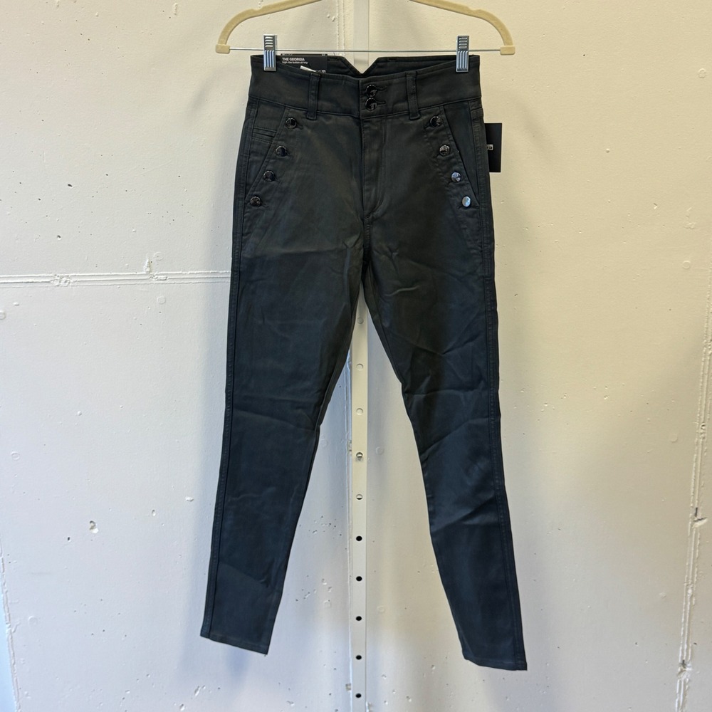 NWT Joe's Jeans The Georgia High Rise Button Skinny Coated Charcoal Pants W25